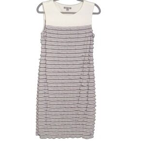 Roz & Ali Sheath Dress 12 White Gray Striped Tiered Ruffle Sleeveless Modest